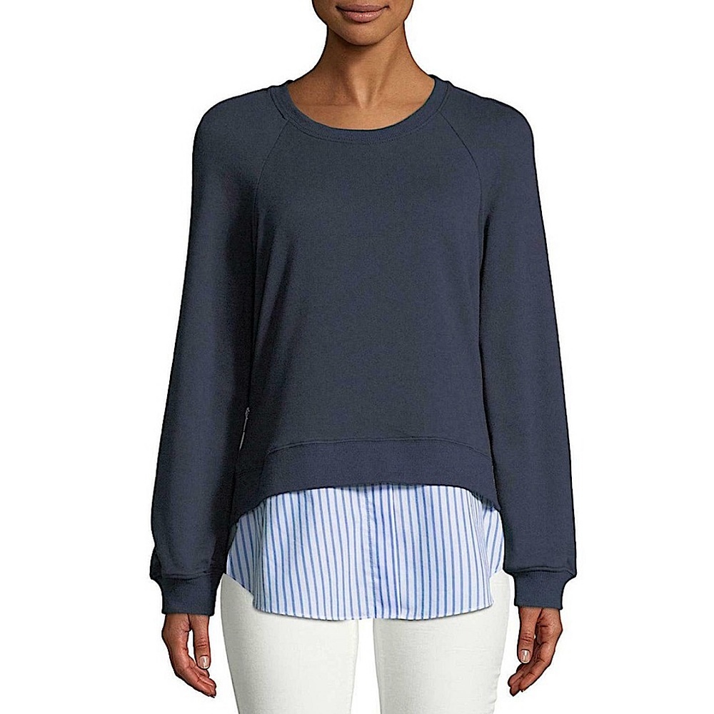 DEREK LAM 10 CROSBY Raglan Striped Shirt Hem SZ M